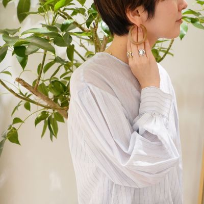 コットンシルクストライプ　チュニックブラウス