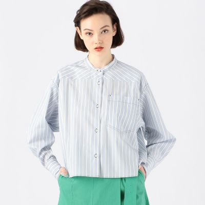 コットンストライプ スタンドネックシャツ | maison
