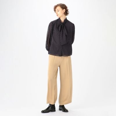 フォイルドットプリント　ボウタイブラウス