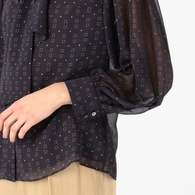 フォイルドットプリント　ボウタイブラウス