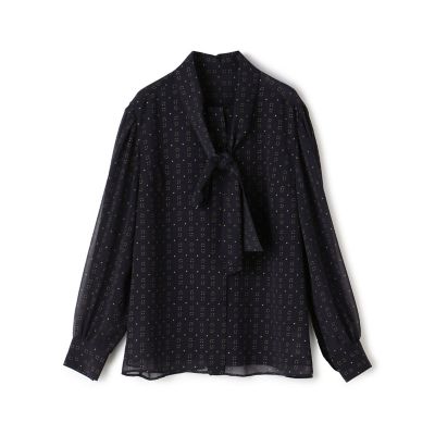 フォイルドットプリント　ボウタイブラウス