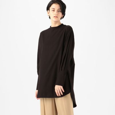 レーヨンポリエステルポプリン　スタンドネックチュニックブラウス