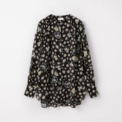 ランダムフラワープリント　ギャザーブラウス