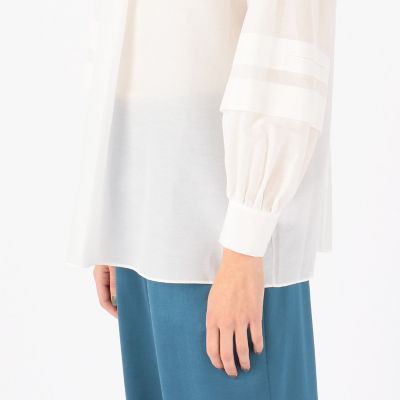 コットンシルク　タックスリーブブラウス