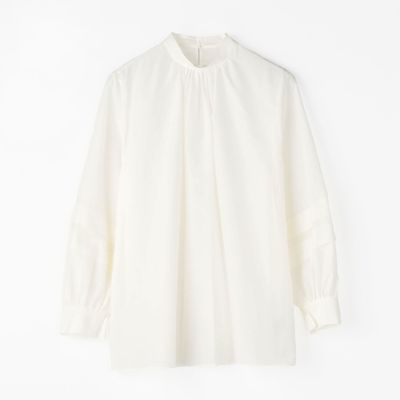 コットンシルク　タックスリーブブラウス