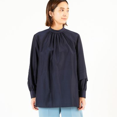 コットンシルク　タックスリーブブラウス