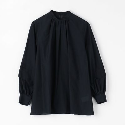 コットンシルク　タックスリーブブラウス
