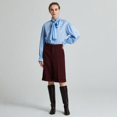 コットンシルクサテン　ワイドボウタイブラウス