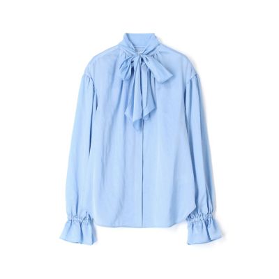 コットンシルクサテン　ワイドボウタイブラウス