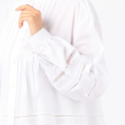 コットンレースコンビ　ピンタックブラウス