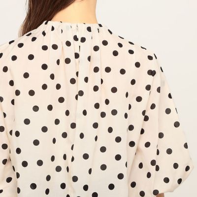 コットンシルクドットプリント ネックギャザーブラウス | maison