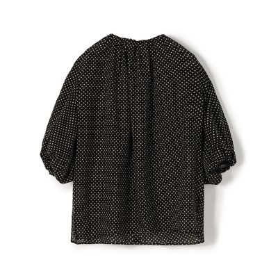 コットンシルクドットプリント　ネックギャザーブラウス