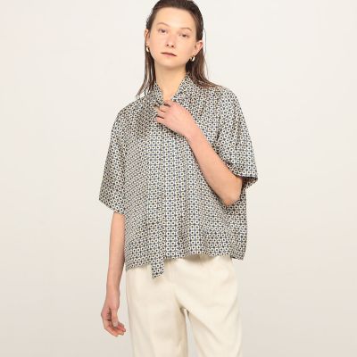クレスタプリント　ボウタイブラウス