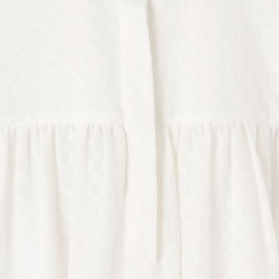 コットンガーゼエンブロイダリー　フリルネックブラウス
