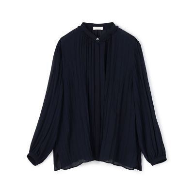 ランダムプリーツジョーゼット　フリルネックブラウス