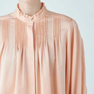 CONGO-09 シルク混 ギャザー襟ブラウス パウダーピンク MaxMara STUDIO コットンシルクサテン ピンタックギャザーブラウス | maison