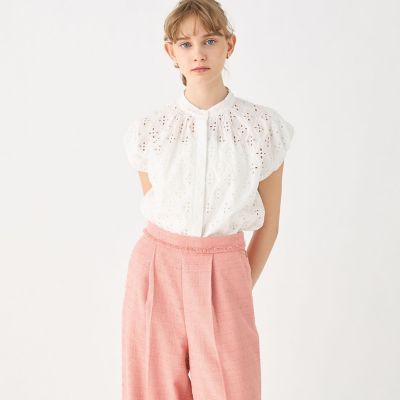 ロロンフラワーエンブロイダリー フレンチスリーブブラウス