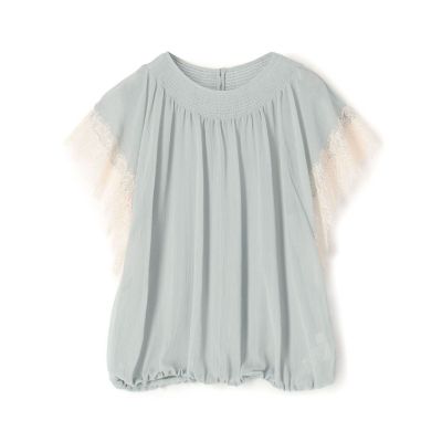 ＜maison TOMORROWLAND＞リバーレースコンビ　シャーリングネックブラウス