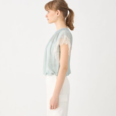 Ballsey リバーレースコンビ シャーリングネックブラウス