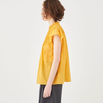コットンクレープ　フリルスリーブブラウス