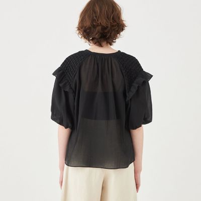 コットンクレープ　パフスリーブブラウス