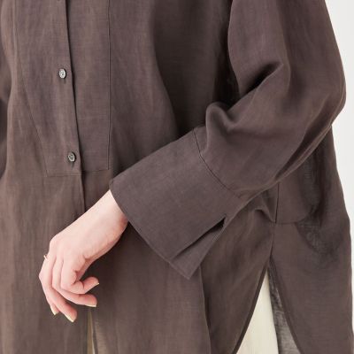 シアーリネン混　Ｖテールシャツ