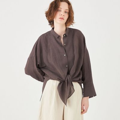 シアーリネン混　Ｖテールシャツ