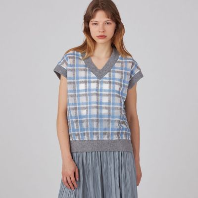 ヘアリープラッドエンブロイダリーコンビ　Ｖネックベスト