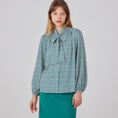 二*キ様 カラーグリッドプリント ボウタイブラウス カラーグリッドプリント ボウタイブラウス | maison TOMORROWLAND