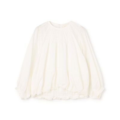 コットンシルクサテン　ピンタックパフブラウス