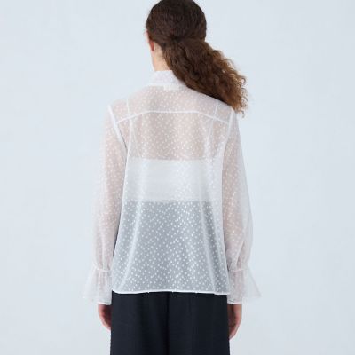 フォイルカットジャカード　ボウタイブラウス