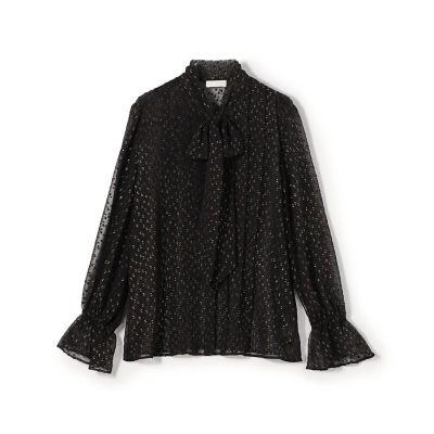 フォイルカットジャカード　ボウタイブラウス