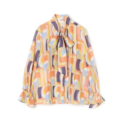 ＜maison TOMORROWLAND＞オプティカルプリント　ボウタイブラウス