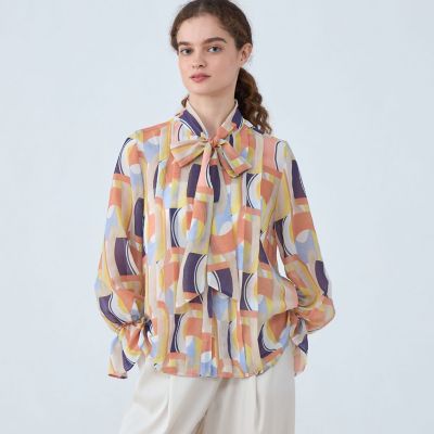 オプティカルプリント ボウタイブラウス | maison TOMORROWLAND/メゾン