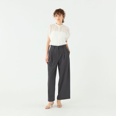 コットンクレープ　スタンドカラーブラウス