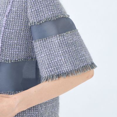 ブロッキングツイード　ハーフスリーブプルオーバー