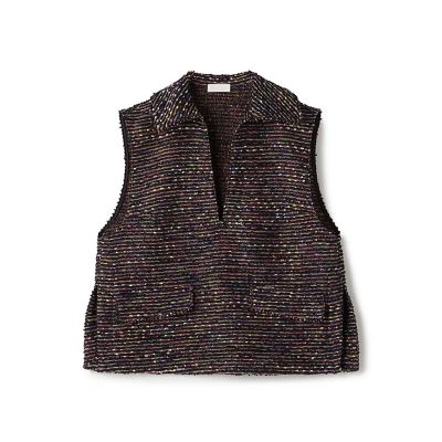 ＜maison TOMORROWLAND＞フリンジヤーンツイード　スキッパーベスト