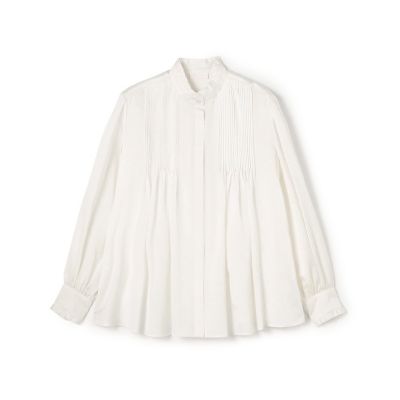 メゾンホテル☆ピンタックブラウス コットンシルクサテン ピンタックボウタイブラウス | maison