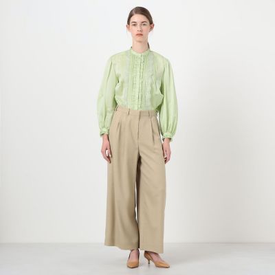 コットンシルクサテン タック＆レースブラウス | maison TOMORROWLAND