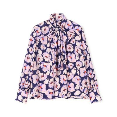フェザリーフラワープリント ボウタイブラウス | maison TOMORROWLAND