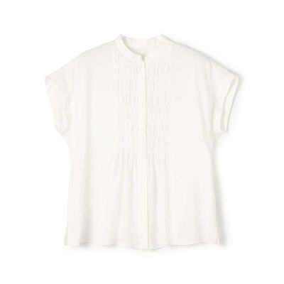 ＜maison TOMORROWLAND＞スムースラミー　フロントシャーリングブラウス