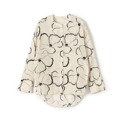＜maison TOMORROWLAND＞ドローイングフラワープリント　サイドギャザーブラウス