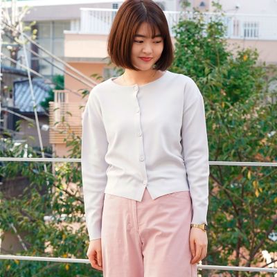 キュプラスムース　クルーネックカーディガン