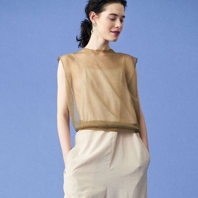 シースルーポリエステル　ノースリーブプルオーバー
