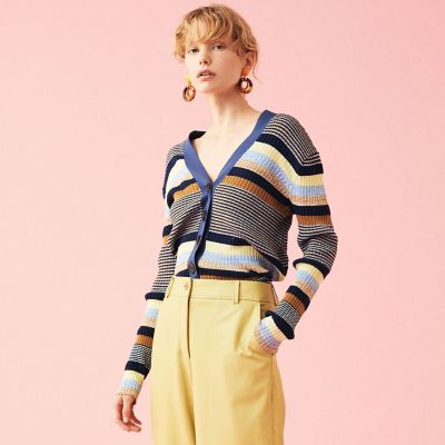 マルチボーダーランダムリブ Vネックカーディガン | maison