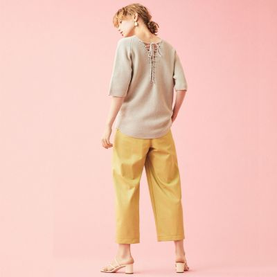 コットンポリエステルモスステッチ　バックレースアッププルオーバー