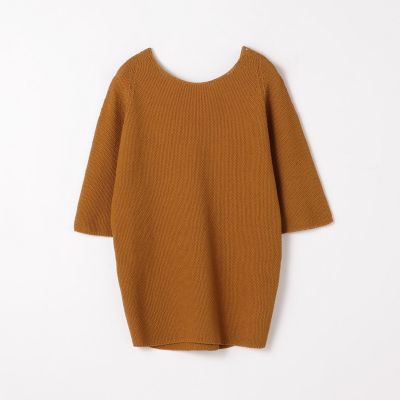 コットンポリエステルモスステッチ　バックレースアッププルオーバー