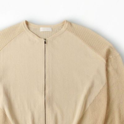 コットンポリエステルメッシュ　ジップアップニットブルゾン