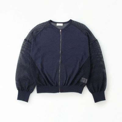 コットンポリエステルメッシュ　ジップアップニットブルゾン