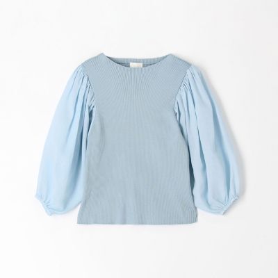 マテリアルコンビ　パフスリーブプルオーバー